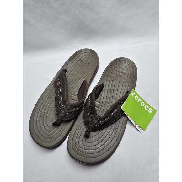 Crocs Yukon Mesa Sandals Men's 11 Brown Leather Comfort Thong Flip Flops- NWT - Picture 8 of 8